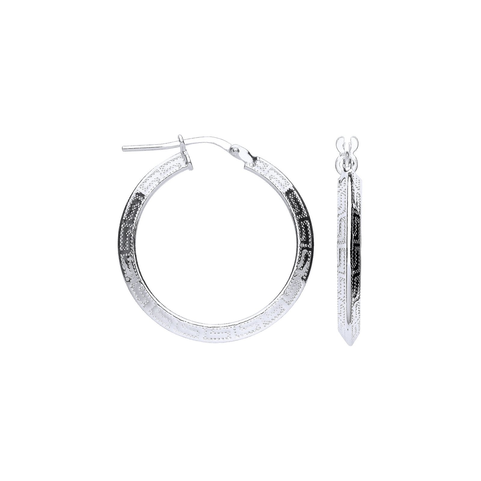 Silver Greek Key 25mm Hoop Hollow Earrings - Fine Ring - Certified Authentic - Swiss Made – Luxury Jewellery by Imperi